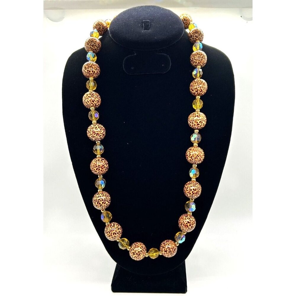 Joan Rivers Necklace with Cheetah Print and Topaz Colored Aurora Borealis Beads - Picture 2 of 8